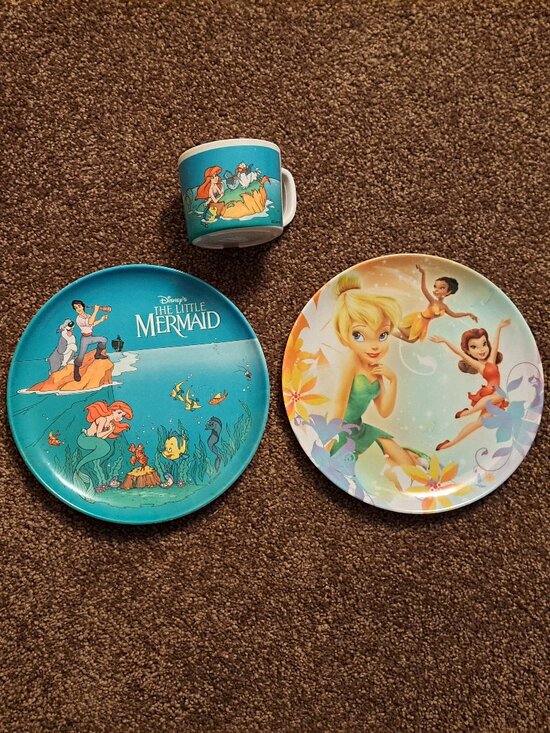 Zak Designs Other - Vntg 90's Disney The Little Mermaid Ariel Melamine Cup&Plate&Tinker Bell Fairies